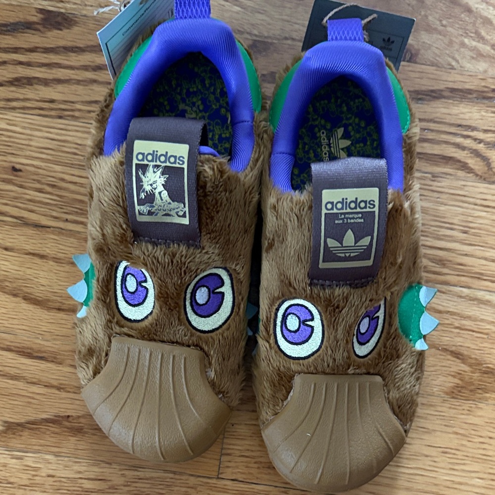 Yu-Gi-Oh! Adidas Originals, Kids Furry Shoes - Brown and Green